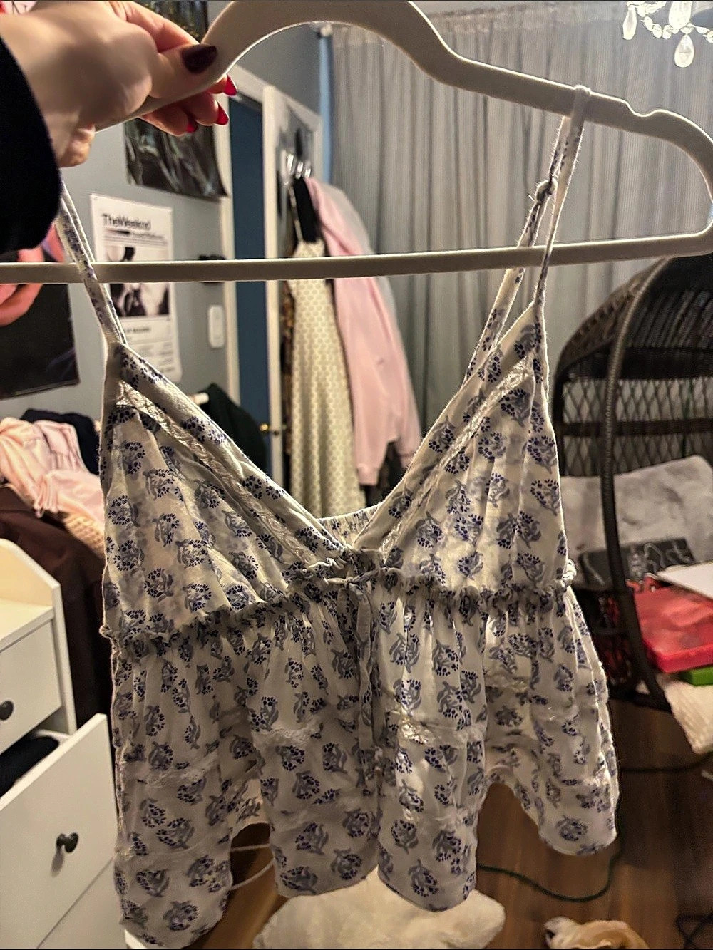 Urban Outfitters Kimchi Blue Ella Flyaway Ruffle Lace Trim Cami Floral Cami